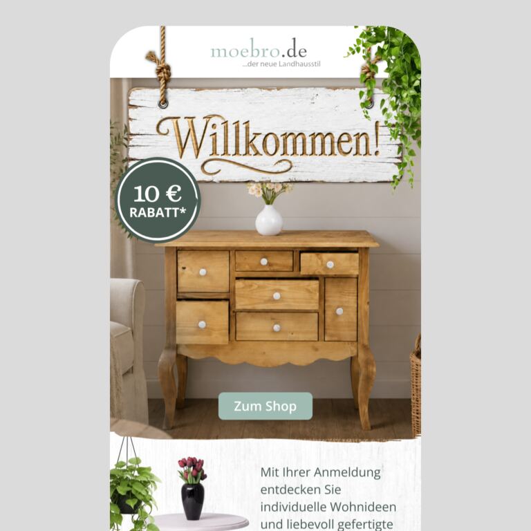 Willkommen bei Moebro – Ihr 10 € Gutschein wartet! - newsletter screenshot