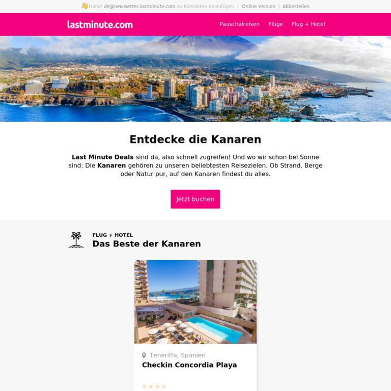 Die Kanaren rufen ... - newsletter screenshot