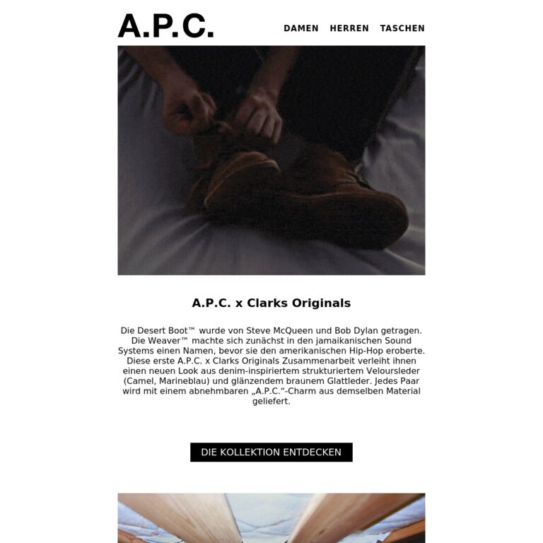 A.P.C. x Clarks Originals  - Jetzt erhältlich - newsletter screenshot