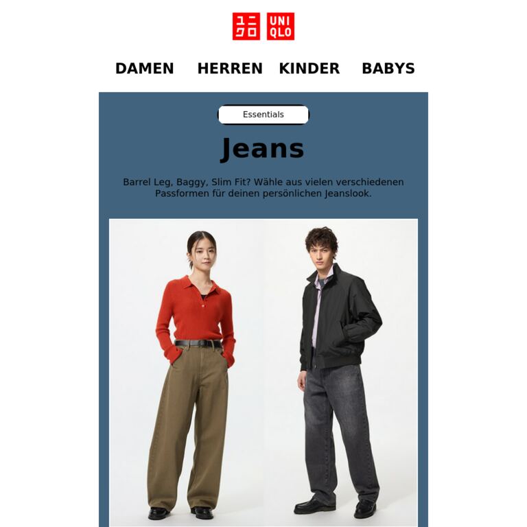 Neue Jeans in neuen Passformen - newsletter screenshot