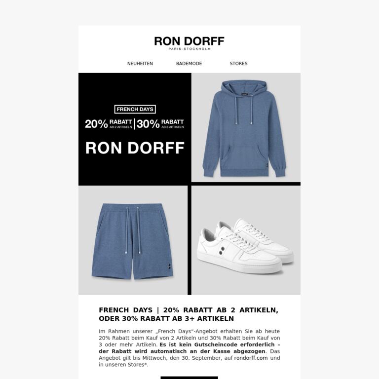20% Rabatt ab 2 Artikeln, 30% Rabatt ab 3+ Artikeln - newsletter screenshot
