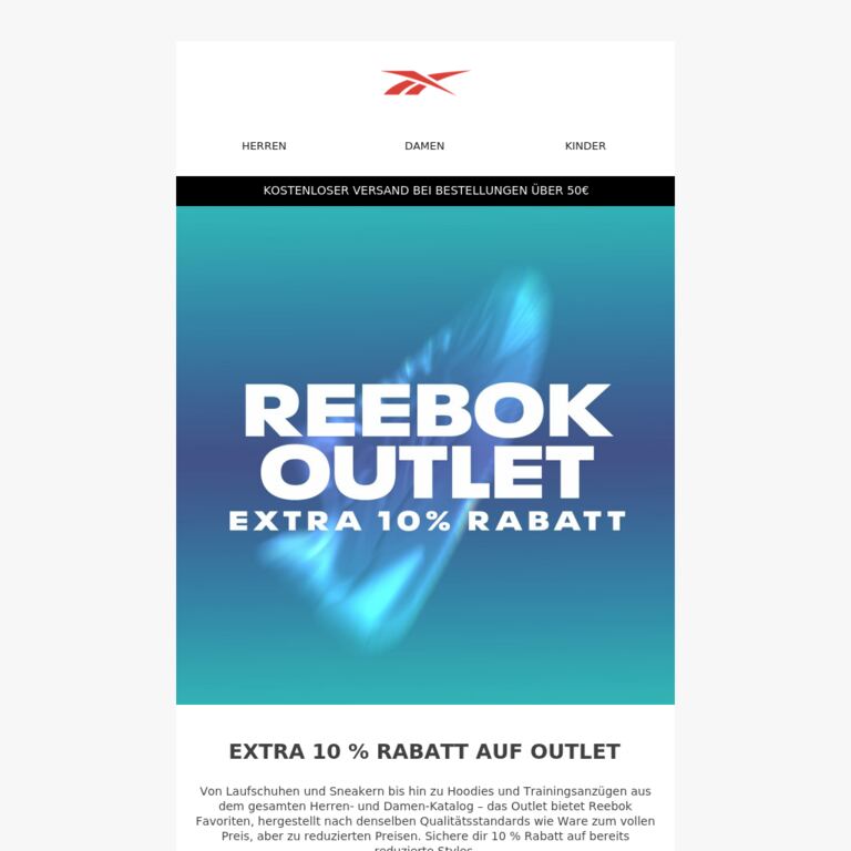 Extra 10 % Rabatt auf Outlet - newsletter screenshot