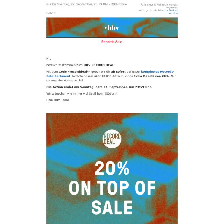 Jetzt bis zu 60% sparen mit 20% Extra-Rabatt! Nur bis 27. September! - newsletter screenshot