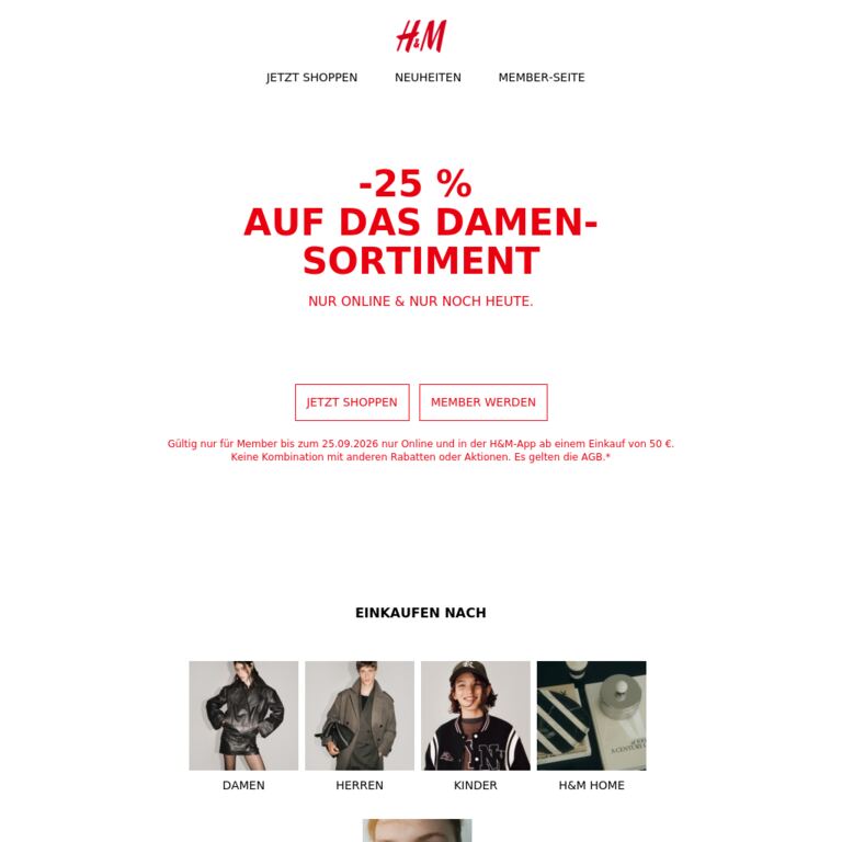 Nur noch heute: Shoppe jetzt mit -25% - newsletter screenshot