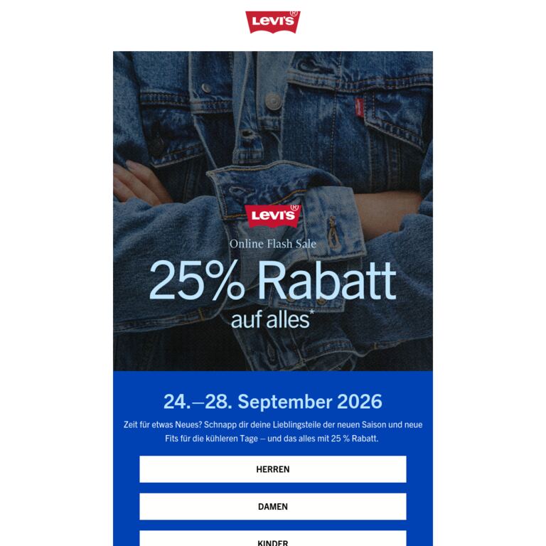 Online-Flash-Sale: 25 % Rabatt auf alles*   - newsletter screenshot