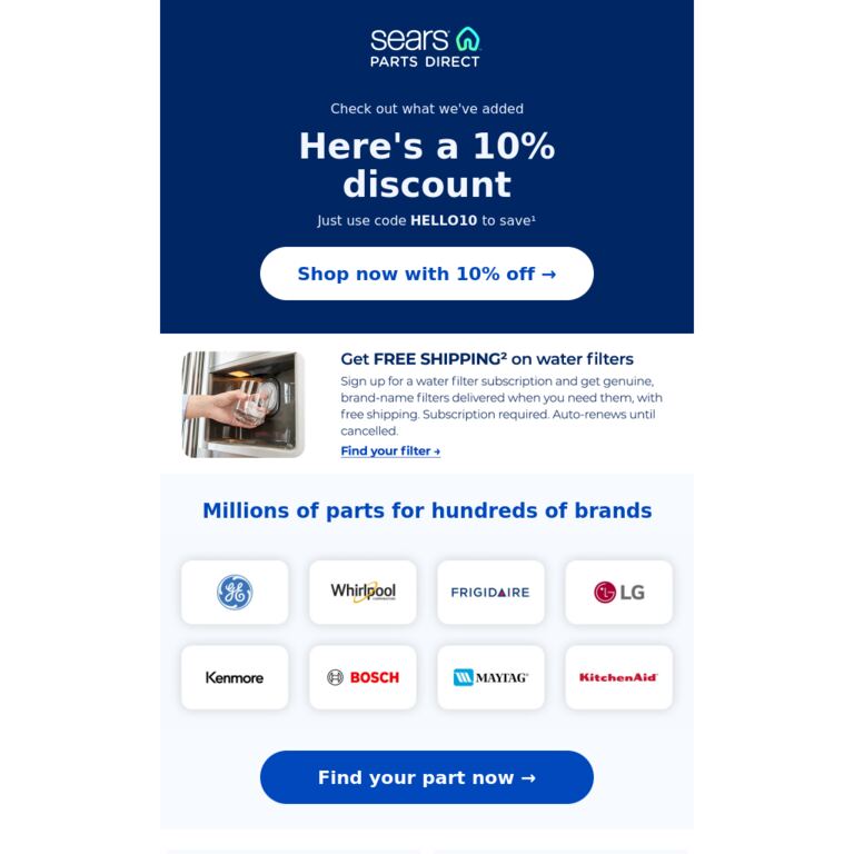 Welcome offer: 10% off - newsletter screenshot