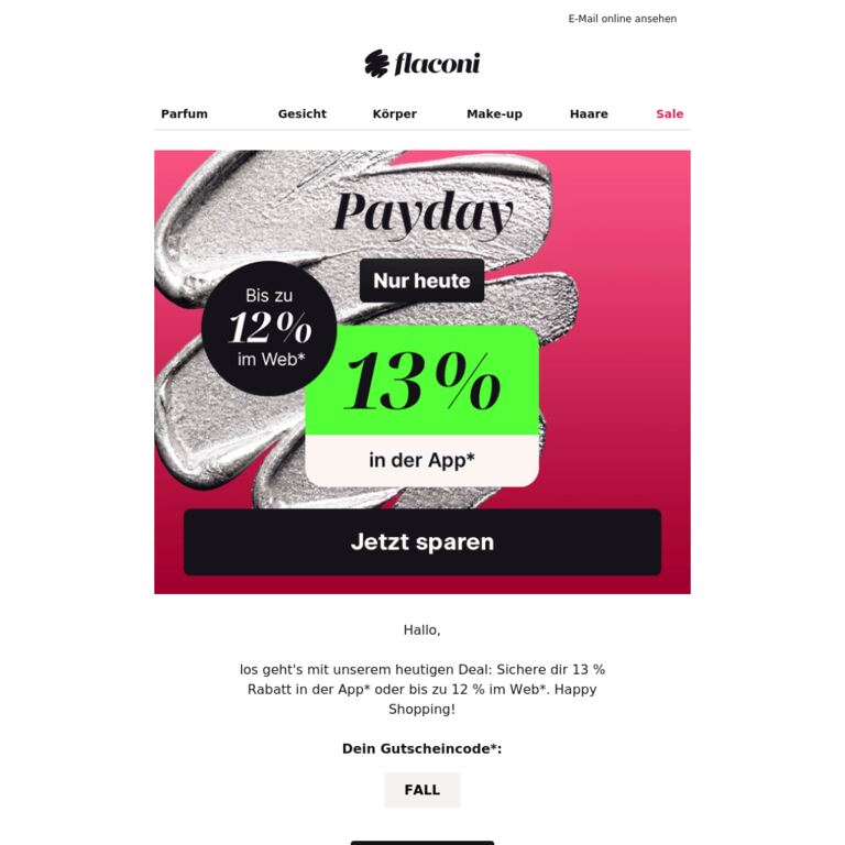 Zahltag ❱❱ Bis zu 13 % auf fast ALLES - newsletter screenshot