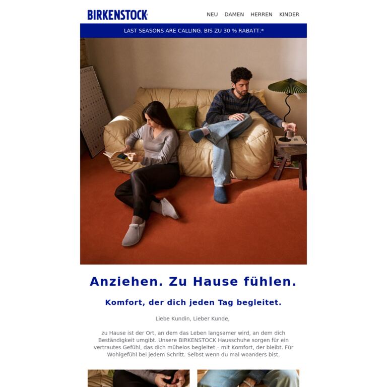 Die neue Hausschuh-Kollektion ist da. - newsletter screenshot