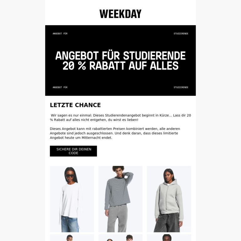Kurze Info: 20 % Rabatt auf alles - newsletter screenshot