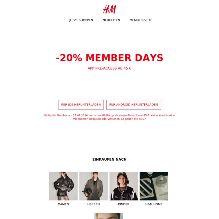 Shoppe jetzt mit -20% - newsletter screenshot
