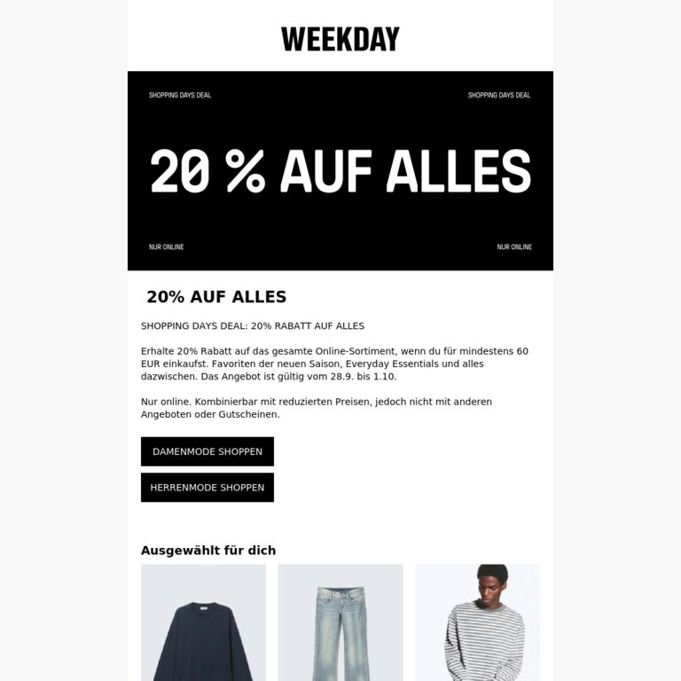 Überraschung: 20% Rabatt auf alles - newsletter screenshot