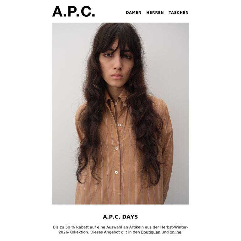 A.P.C. Days | Bis zu 50 % Rabatt - newsletter screenshot