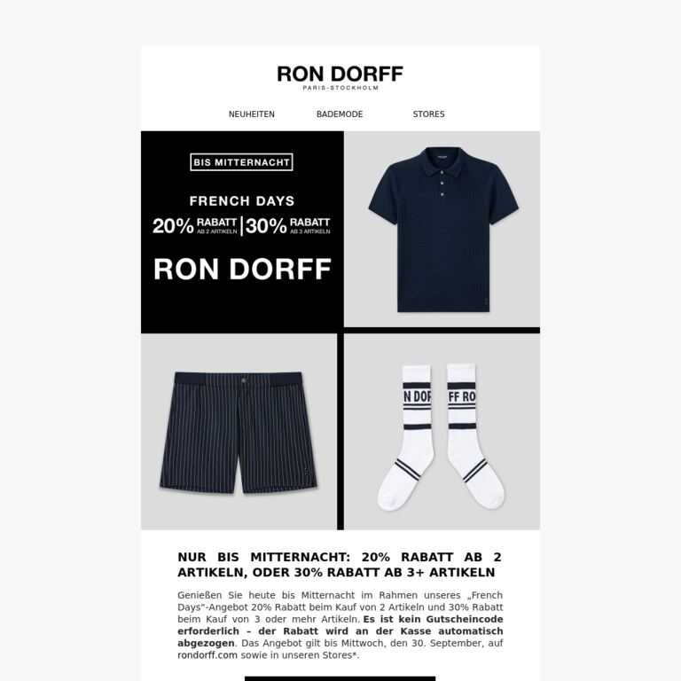 20% Rabatt ab 2 Artikeln, oder 30% Rabatt ab 3+ Artikeln - newsletter screenshot