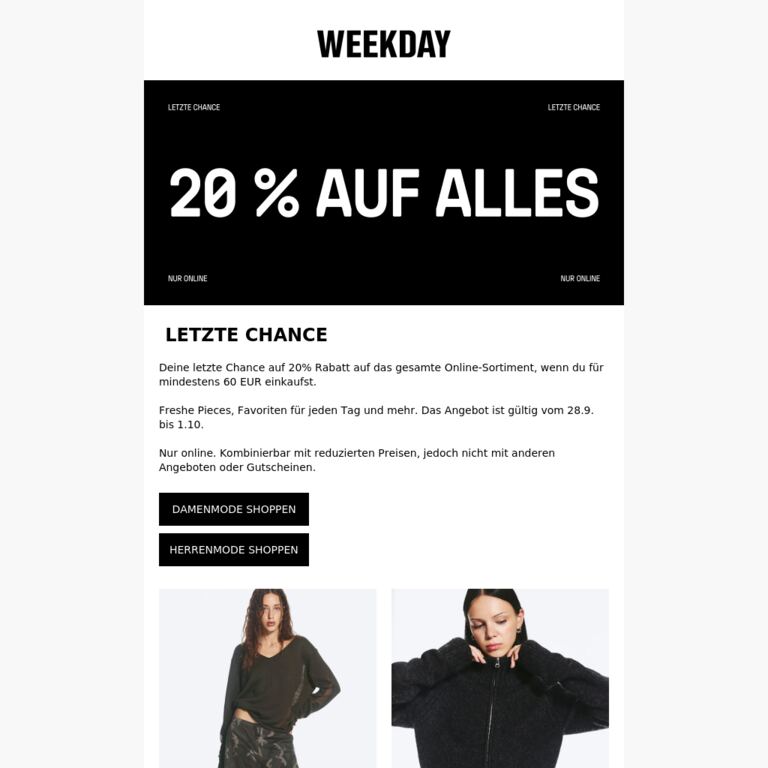 Angebot endet in Kürze 20% auf alles - newsletter screenshot