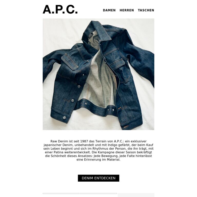 Unverkennbarer A.P.C. Denim - newsletter screenshot