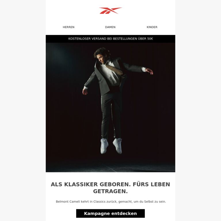 ALS KLASSIKER GEBOREN. FÜRS LEBEN GETRAGEN. - newsletter screenshot