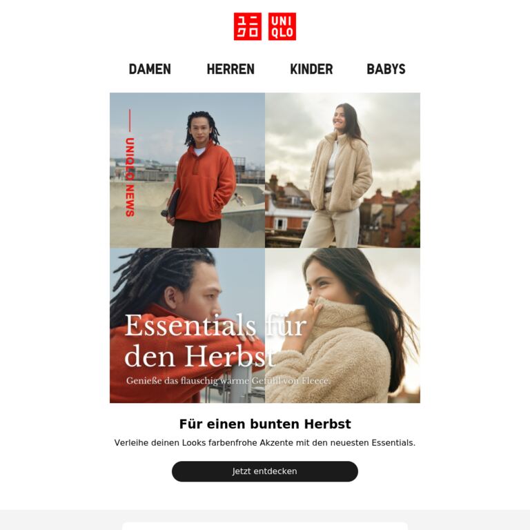 UNIQLO im Oktober - newsletter screenshot
