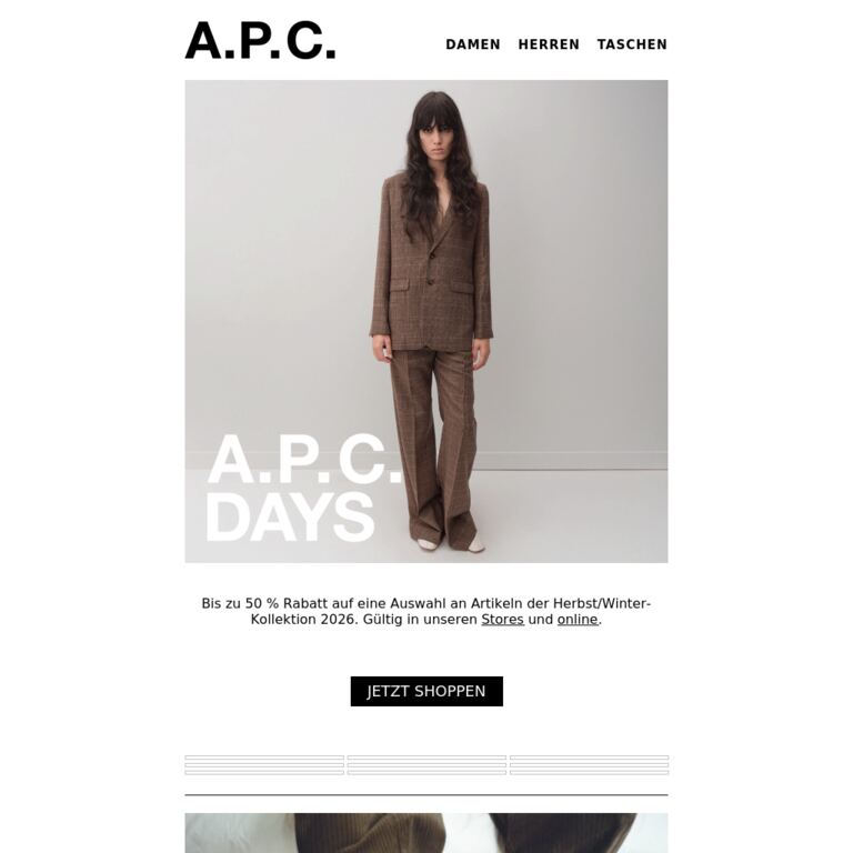 A.P.C. DAYS | Entdecken Sie unsere Auswahl - newsletter screenshot