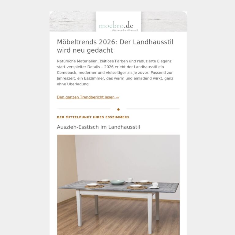 Moderner Landhausstil 2026: Das neue Esszimmer-Gefühl - newsletter screenshot