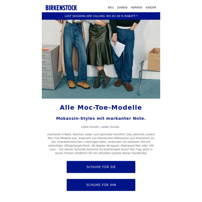 Jahreszeiten wechseln. Birkenstock bleibt. - newsletter screenshot