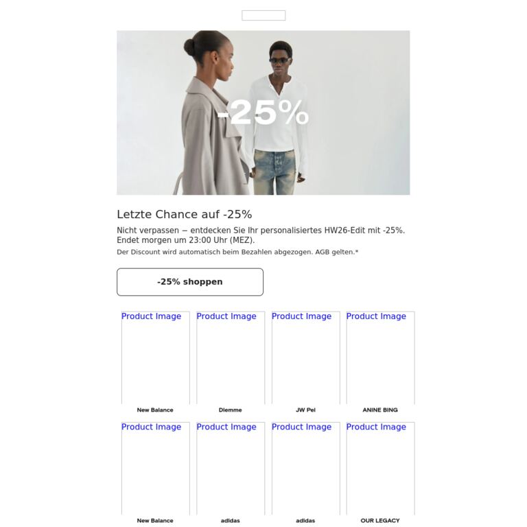 Letzte Chance: -25% auf Neuzugänge - newsletter screenshot