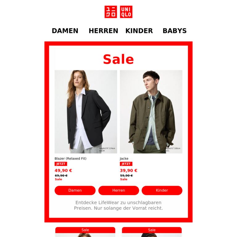 Jetzt im Sale | Spare bis zu 20 € - newsletter screenshot