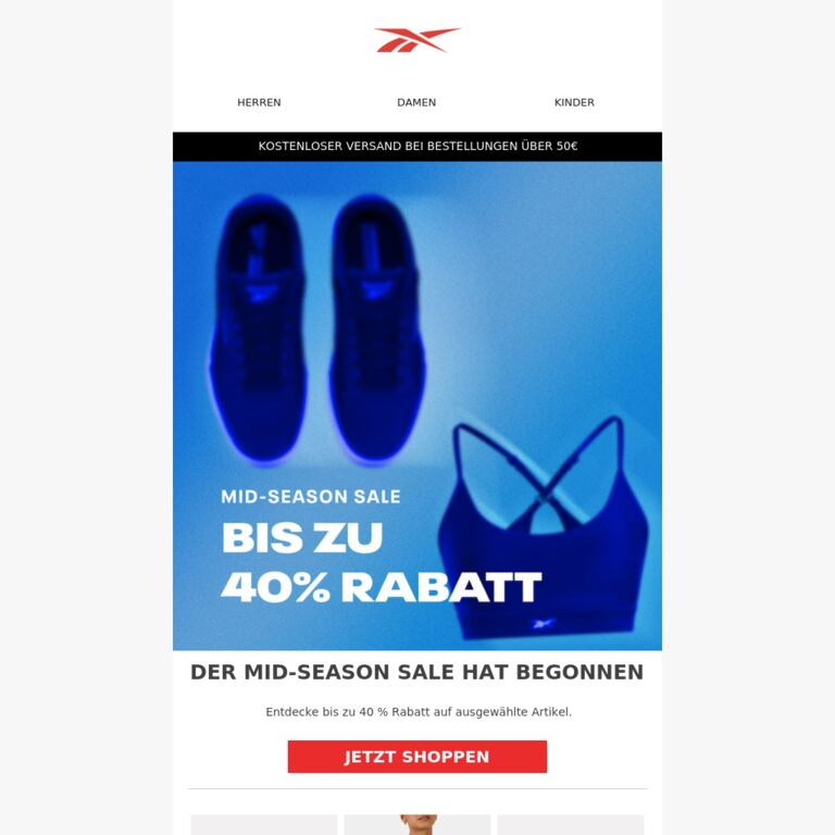 Der Mid-Season Sale ist da: -40 % - newsletter screenshot
