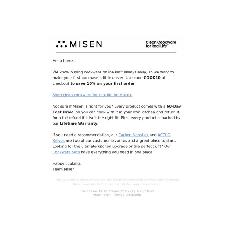 10% Off Your First Order - newsletter screenshot