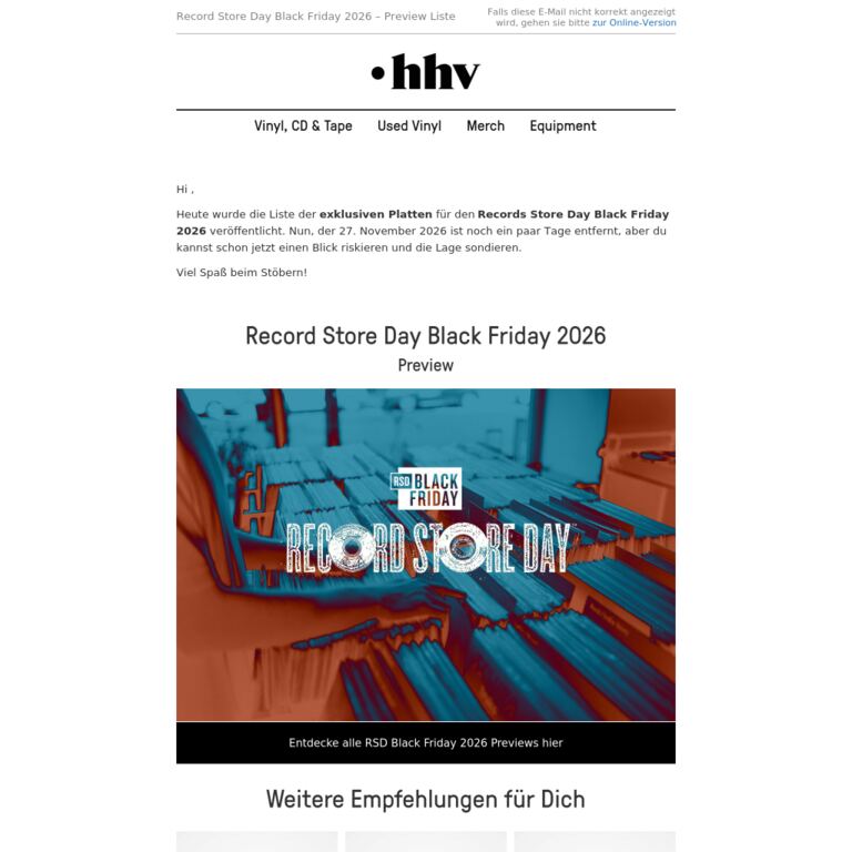 Record Store Day Black Friday 2026 - Preview Liste - newsletter screenshot