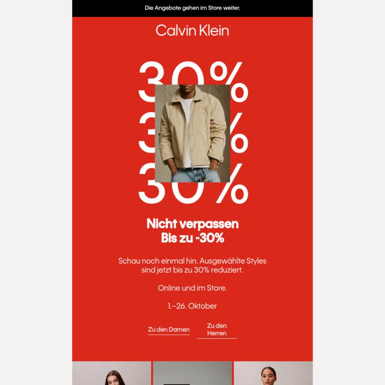 Nicht verpassen: bis zu -30% - newsletter screenshot