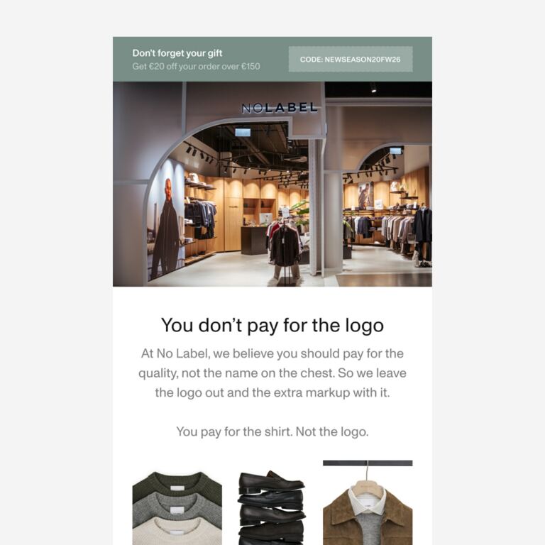 You pay for the shirt. Not the logo. - newsletter screenshot