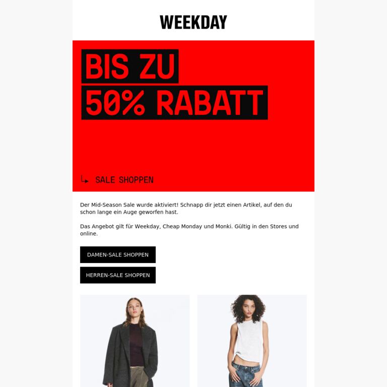 Bis zu 50% Rabatt | Mid-Season Sale - newsletter screenshot