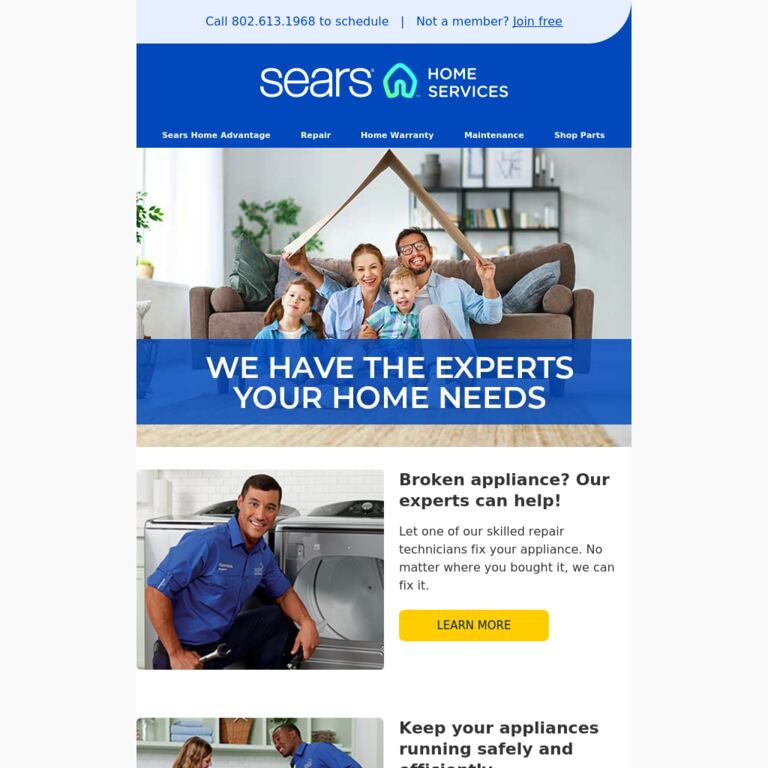 Fix, maintain and improve: Sears does it all - newsletter screenshot