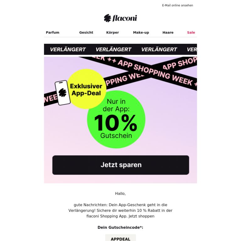 Extra-Zeit ⌛ Dein 10 % App-Gutschein gilt noch - newsletter screenshot