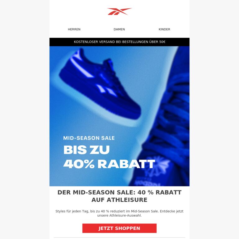 Mid-Season Sale: 40 % Rabatt auf Athleisure-Essentials - newsletter screenshot