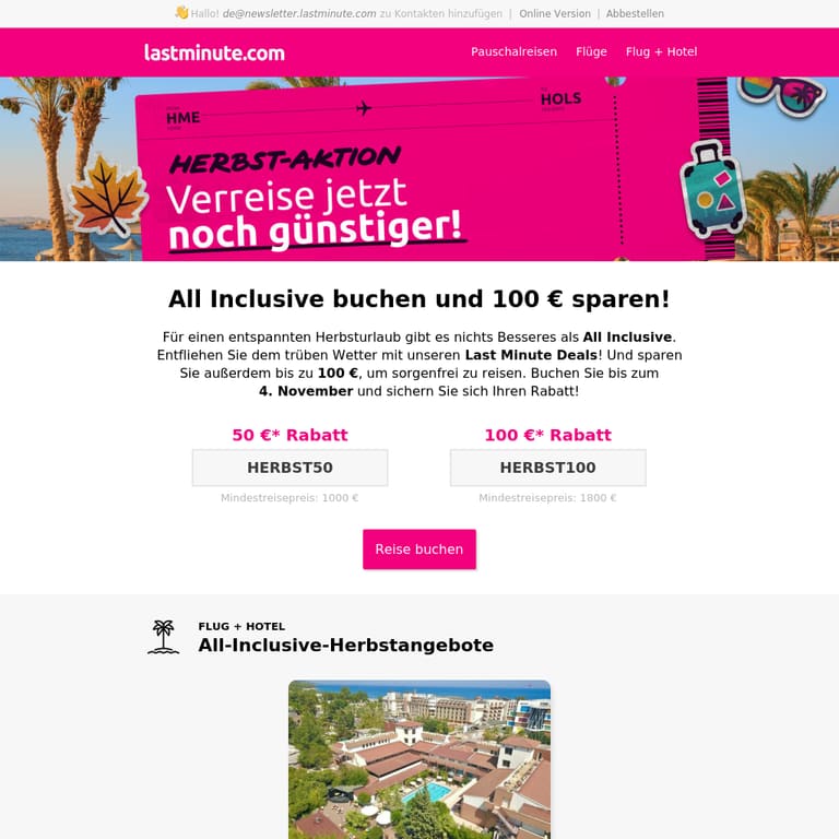 Rabatte sammeln und bis zu 100 € sparen - newsletter screenshot