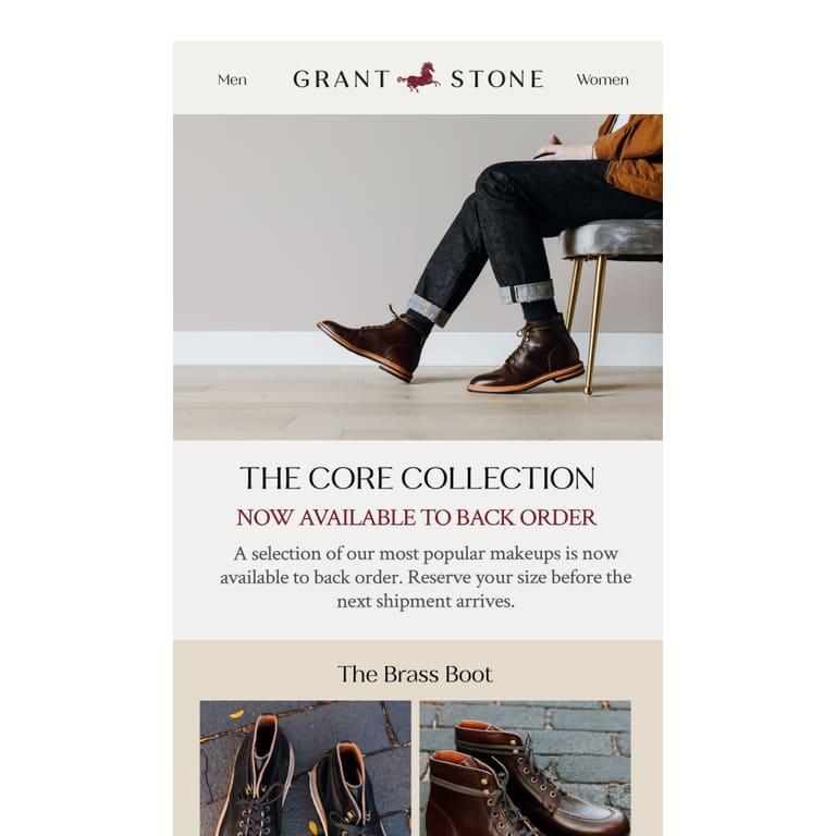 Core Styles, Now Available to Back Order - newsletter screenshot