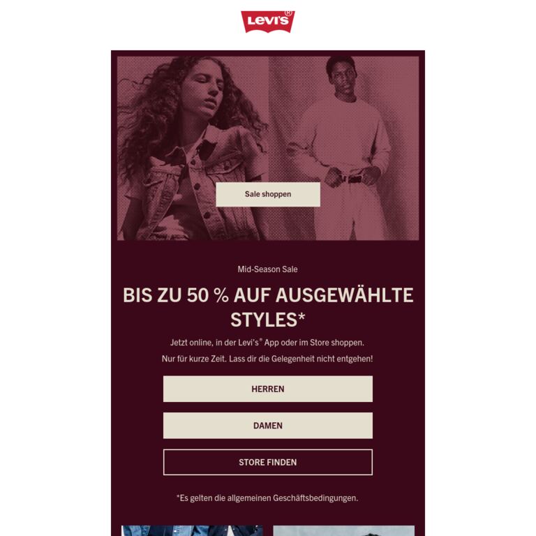 Bis zu 50 % auf ausgewählte Styles - newsletter screenshot