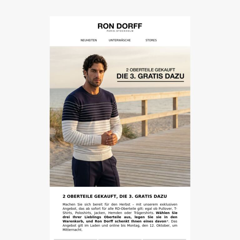 2 Oberteile gekauft, die 3. gratis dazu - newsletter screenshot