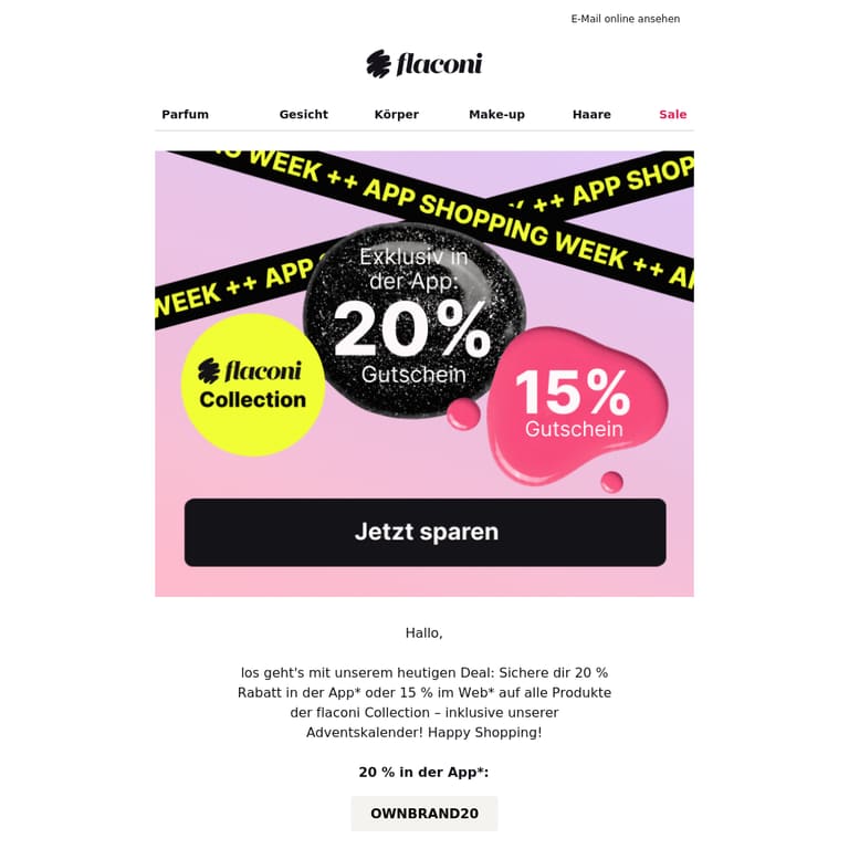 JETZT: 20 % auf flaconi Collection ✨  - newsletter screenshot