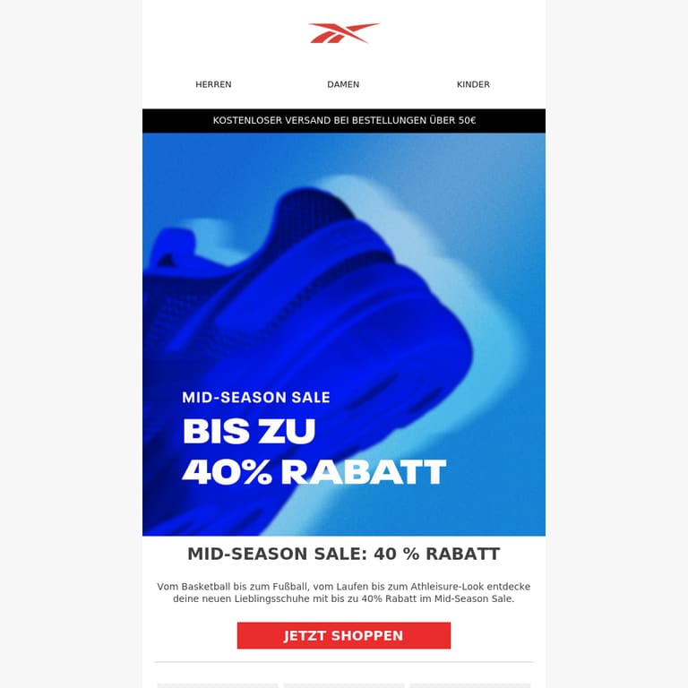 40 % Rabatt im Mid-Season Sale - newsletter screenshot