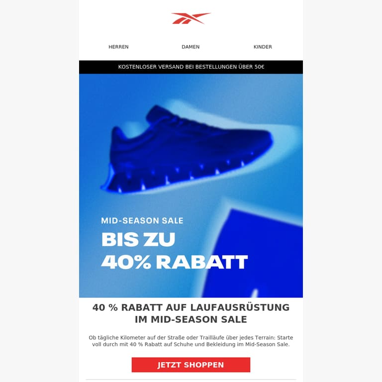 Auf die Plätze: 40 % Rabatt auf Lauf-Styles im Mid-Season Sale - newsletter screenshot