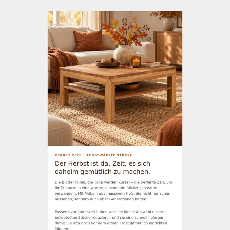 Herbstzauber: gemütlich, reduziert, einmalig - newsletter screenshot