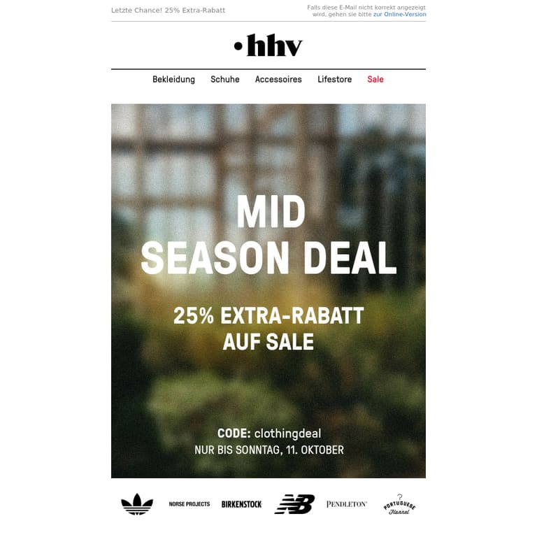 Nur noch bis 23:59 Uhr - 25% Extra-Rabatt auf Clothing Sale! - newsletter screenshot