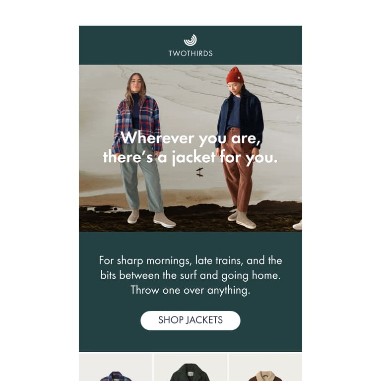 New in! A jacket for every kind of day - newsletter screenshot
