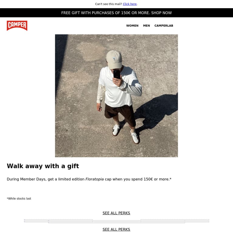 Free Cap for Members - newsletter screenshot