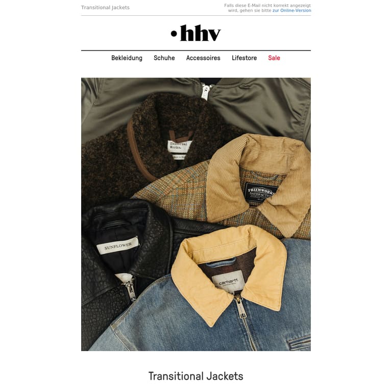 Deine Jacke für die Übergangszeit - newsletter screenshot