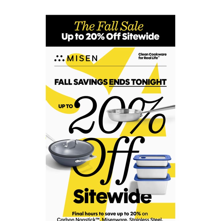 Last Call — Up to 20% Off Ends Tonight - newsletter screenshot