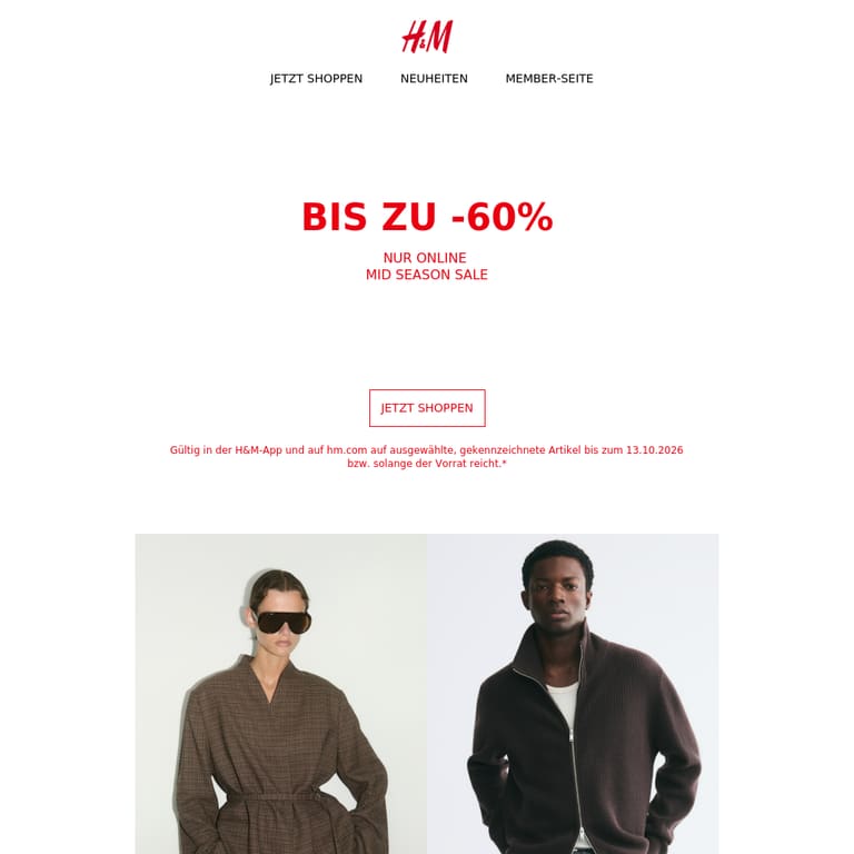 Nur noch heute: bis zu -60% - newsletter screenshot