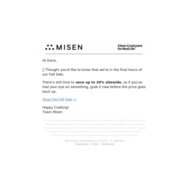 Ends at Midnight — Up to 20% Off - newsletter screenshot